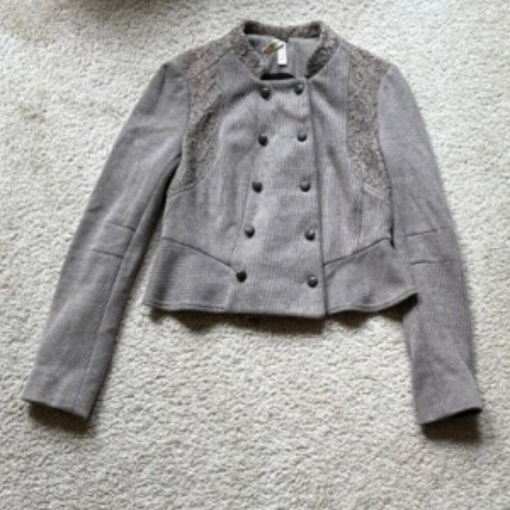 Free People brown/gray jacket size 8 - military peplum lace-accented steampunk